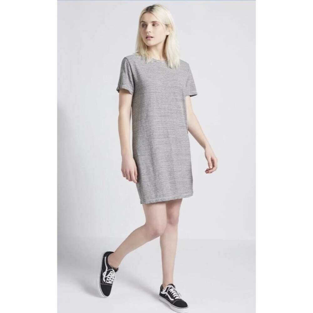 Current Elliott Women Beatnik Shrirt Dress Size M Gray Striped Distressed Casual - Picture 12 of 14